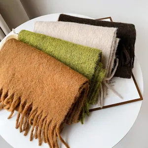 Women Winter Warm Mohair Scarf Solid Color Tassels Long Shawl Fashion Casual Soft Neck Wrap Winter Accessories