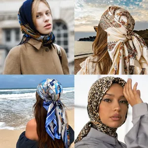 Women silk satin square scarf paisley leopard print headscarf fashion hair wrap for autumn winter