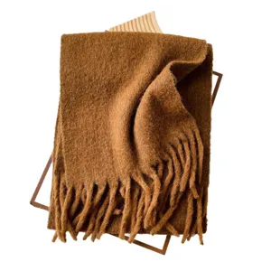 Autumn winter solid color mohair thick warm tassel scarf for women wool warm shawl