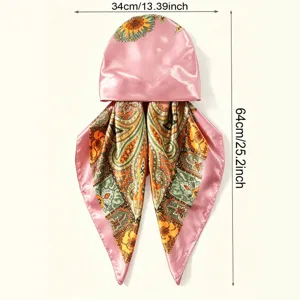 Women satin paisley print headscarf bonnet sun protection silk cap for outdoor styling