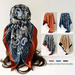 Women Retro Paisley Print Square Scarf Satin Silk Feel Lightweight Head Scarf Elegant Fashion Neck Scarf Shawl