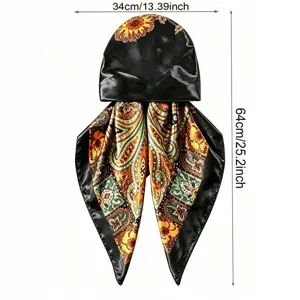 Women satin paisley print headscarf sun protection cap stylish turban hair wrap accessory