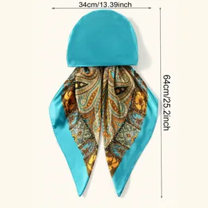 Silk satin headscarf bonnet with paisley print, sun protection hair wrap hat for women stylish.