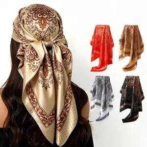 Women's Vintage Paisley Floral Square Scarf Satin Lightweight Head Scarf Neck Scarf Shawl For Summer Daily