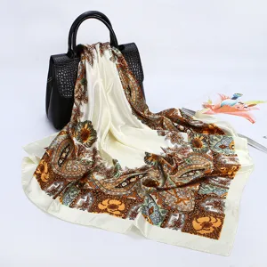 Elegant paisley print satin square scarf for women, vintage retro neckerchief and headwrap.
