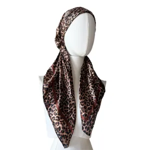 Women leopard print satin headscarf stylish turban wrap for daily wear and outdoor sun protection.