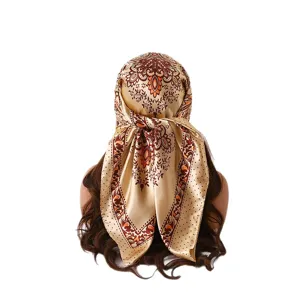 88cm satin square scarf vintage floral print women head scarf elegant shawl lightweight