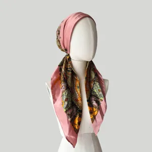 Damen Kunstseide Satin Paisleymuster Kopftuch und Sonnenschutz Kappe Set sehr modisch.