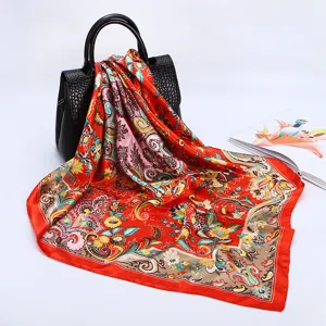 European retro paisley print 88cm silk square scarf elegant women faux silk satin wrap