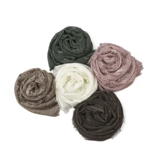 Donna Colore Unito Pizzo Cotone Poliestere Scialle Sciarpa Lungo Elegante Foulard Moda