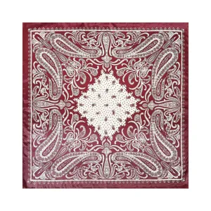 Elegant red paisley print silk square scarf for women, stylish fashion headwrap.