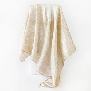 Women satin paisley print square scarf elegant silk feel hair cover shawl wrap fashion accessory.