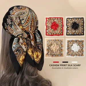 Women Vintage Paisley Print Satin Square Scarf Lightweight Classic Neck Scarf Fashion Headband Hair Scarf For Daily Wear