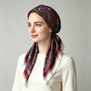 Women Satin Paisley Print Silk Scarf Cap Summer Sun Protection Head Wrap Casual Elegant Elastic Turbans Headwear