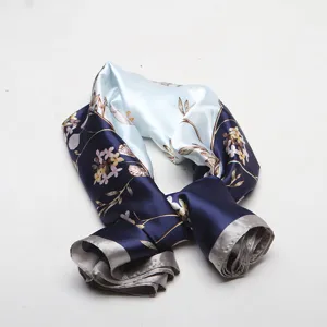 90cm satin square scarf with elegant floral print, smooth texture for women's chic styling.