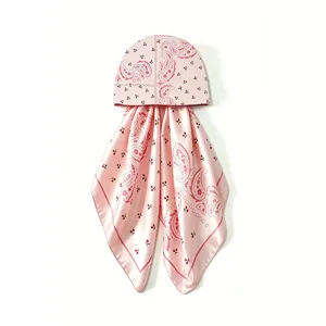 Rosa Satin Paisley Blumen Kopftuch Mütze für Damen Sonnenschutz Seide Haarhaube neu
