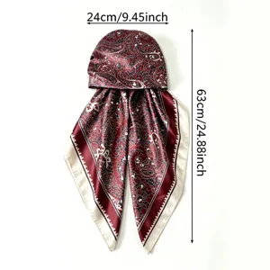Silk satin paisley print head wrap cap summer sun protection fashion headscarf for women