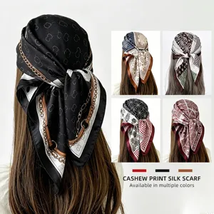 Fashion Satin Scarf Women Paisley Chain Print Square Hijab Head Wrap Retro Neckerchief Shawl Elegant Neck Scarf