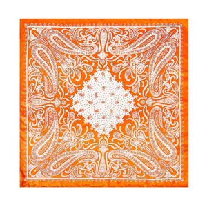 Orange satin paisley square scarf 90cm women fashion headscarf shawl silk touch hair wrap.