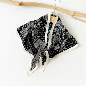 Black and white paisley pattern silk scarf, lightweight triangle scarf for women summer.