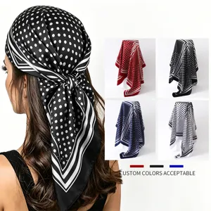 Dames Polka Dot Bedrukt Satijn Vierkante Sjaal Zijdegevoel Haarsjaal Elegante Neksjaal Sjaal Hoofddoek Bandana