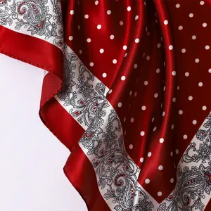 Red Polka Dot Paisley Satin Square Scarf 88cm Elegant Hair Scarf For Women Shawl Wrap