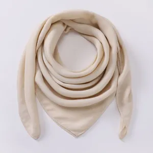 Solid color cotton linen square scarf 90cm retro casual headscarf hijab shawl for women.