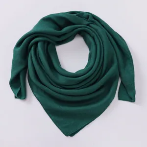 Solid color dark green cotton linen square scarf 90cm vintage hijab shawl for women.