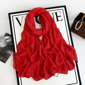 Red solid color chiffon scarf women lightweight long shawl elegant head wrap hijab for summer