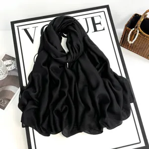 Solid color imitation linen chiffon long scarf elegant black shawl for women fashion head wrap