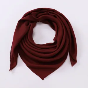 Solid color cotton linen square scarf retro 90cm headscarf casual shawl dark red elegant