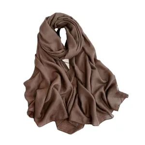Solid color imitation linen long scarf, elegant chiffon shawl for women daily wear.
