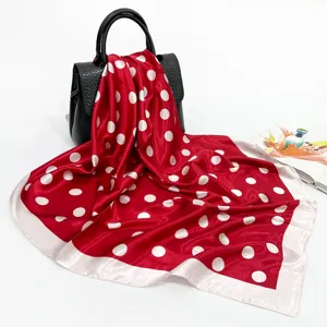 Red white polka dot square scarf 90cm silky satin head wrap fashion neckerchief