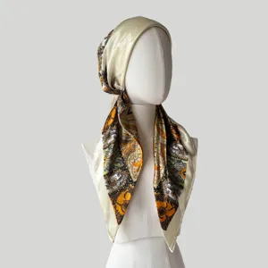 Damen Kunstseide Satin Kopftuch mit elegantem Vintage Paisley Print Sonnenschutz.
