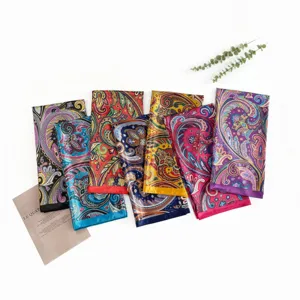 Classic paisley print square silk scarf for women, elegant soft satin fashion head wrap.