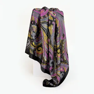 Elegant women paisley print square silk satin scarf vintage fashion headscarf 90cm