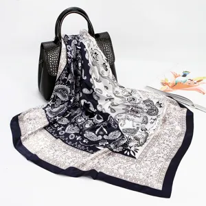 Elegant 88cm paisley silk square scarf for women, stylish neck and hair wrap design.