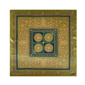Retro barok satijnen vierkante sjaal voor dames luxe gouden bloemenprint 90x90cm