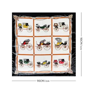 Women Fashion Satin Square Scarf European American Style Carriage Chain Print Head Scarf Elegant Neck Scarf