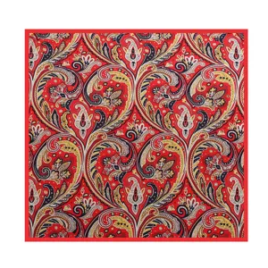 Classic red paisley print large square satin scarf elegant women fashion head wrap 90cm