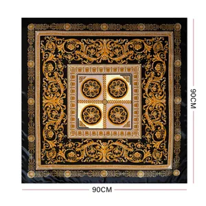 Luxe barok print zijden sjaal, 90x90cm vierkante satijnen hoofddoek voor dames mode.