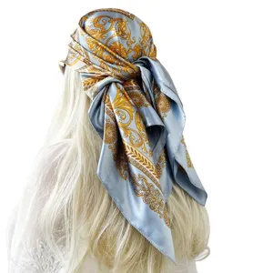 Elegante satijnen bedrukte vierkante sjaal vintage barok hoofddeksel dames mode accessoire