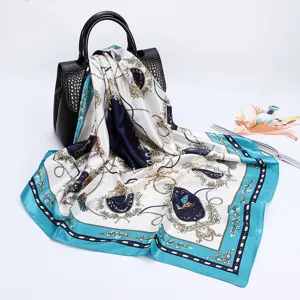 Luxury Baroque Chain Print Silk Scarf 88cm Square Women Head Scarf Fashion Neck Scarf