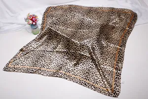 Leopard print satin square scarf 90cm women fashion hair scarf neckerchief shawl wrap detail.