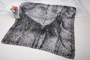 Leopard print satin square scarf, large women stylish head wrap and elegant silk like shawl.