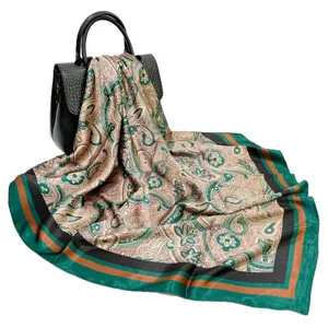 Femme 90x90cm Foulard en Soie Luxe Imprimé Paisley Floral Élégant Carré Écharpe Cou