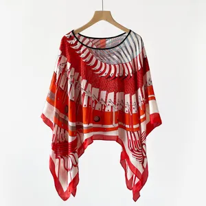 Women printed sun protection poncho cape stylish vintage scarf lightweight beach shawl 1pc