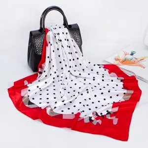 Polka dot square silk scarf for women 90cm large retro fashion neckerchief shawl