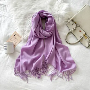 Solid color imitation cashmere scarf long winter warm fringed scarf wrap for women