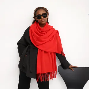 Solid color imitation cashmere scarf women long winter warm tassel shawl anchor red neckerchief